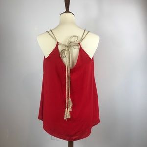 Freeway Red Flowy Tank Top with Gold Tassels❤️💙
